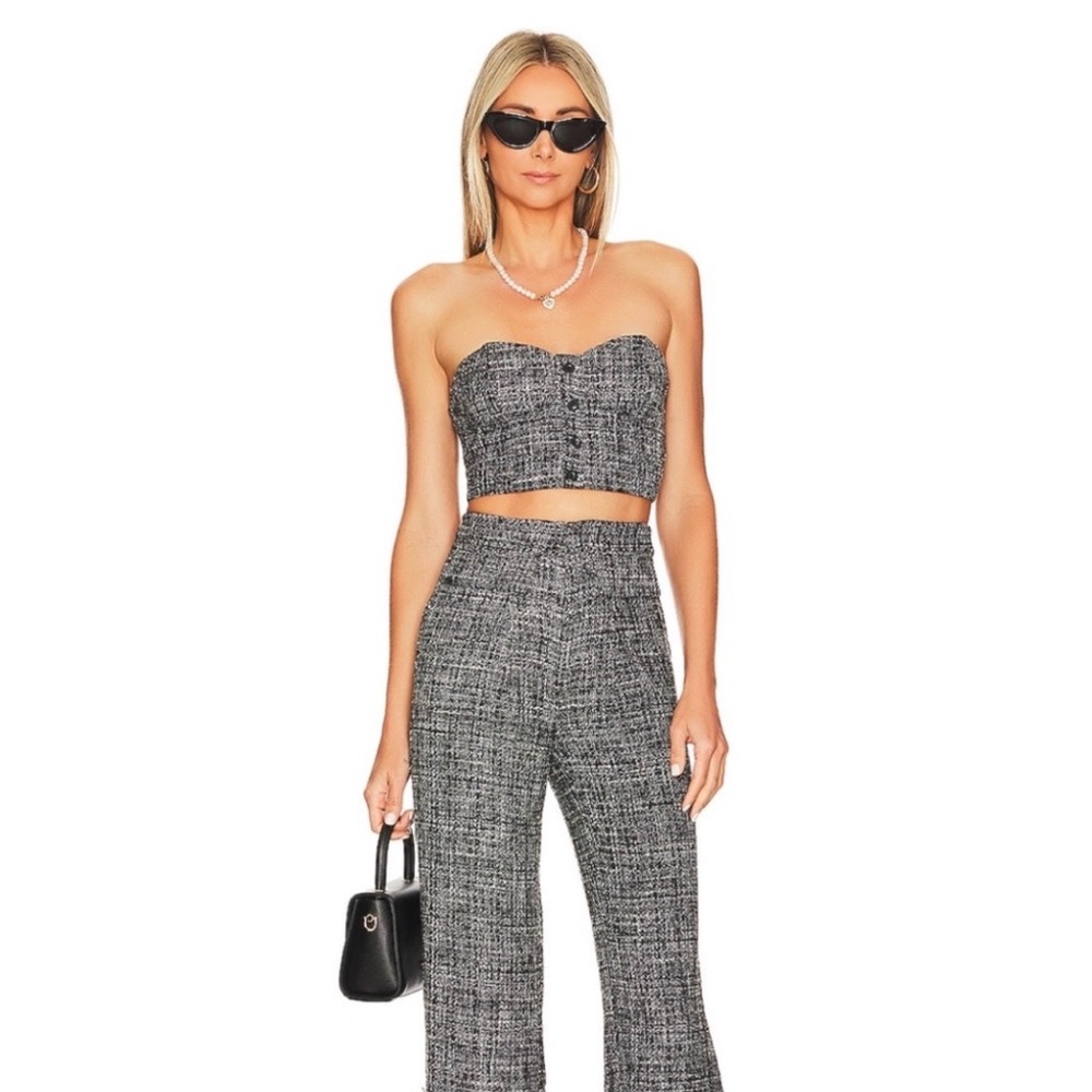 Chic Women's Black and White Tweed Wide Leg Pants